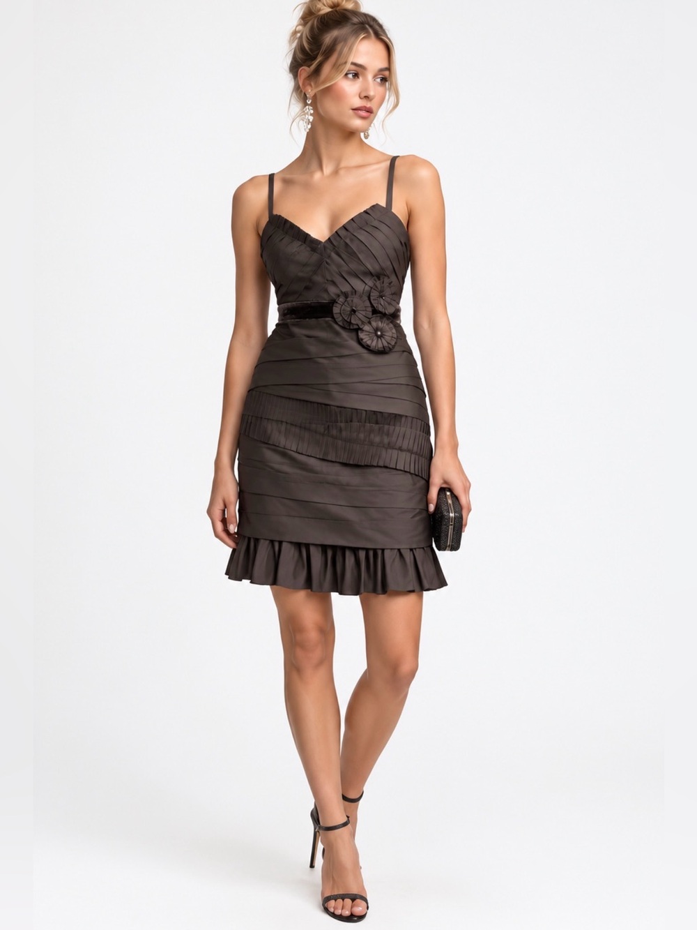 Stunning Vintage BCBGMAXAZRIA Silk Taffeta Pleated Cocktail Dress